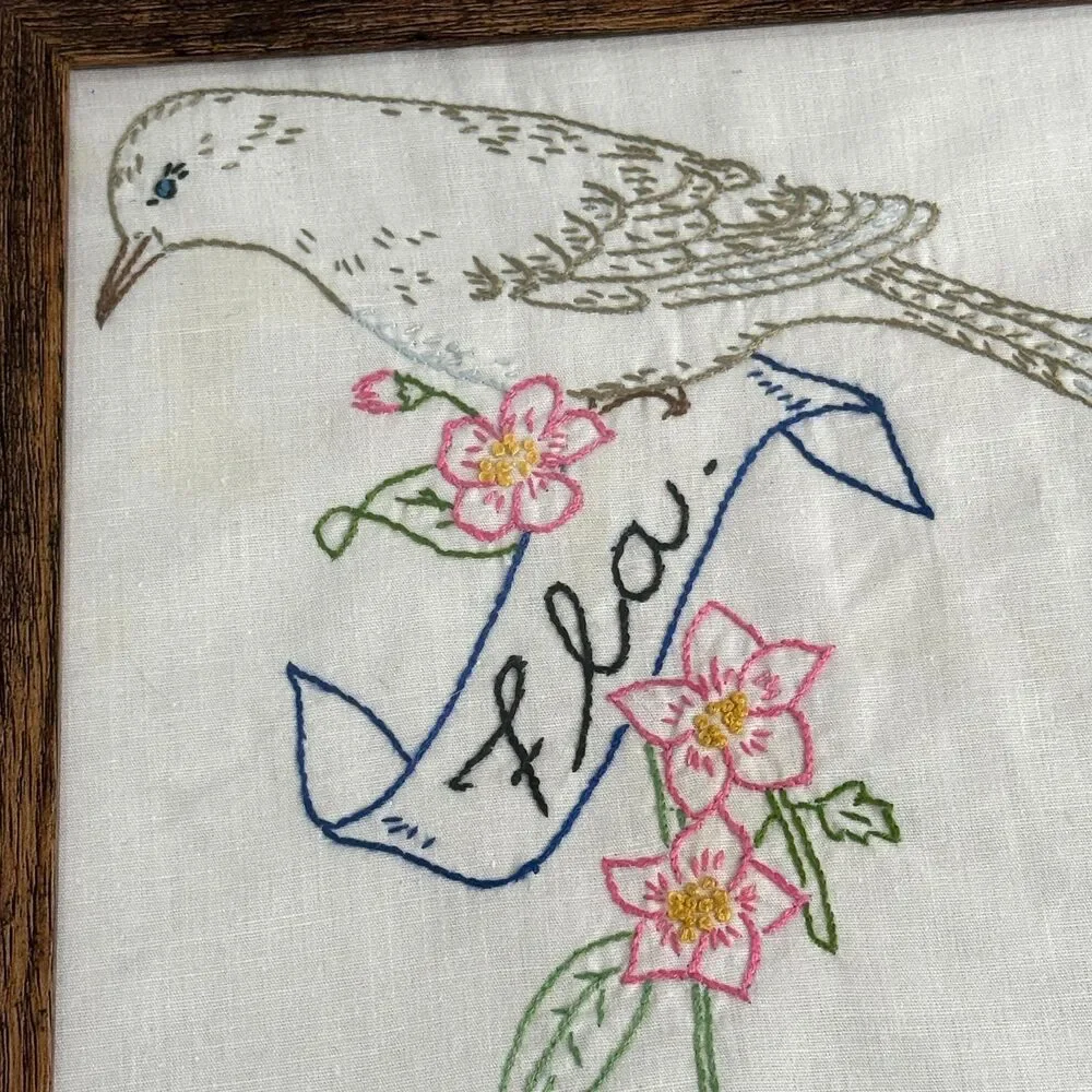 Handmade Vintage Florida State Bird & Flower Framed 9x9”